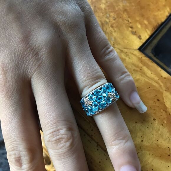 Natural Blue Apatite Sterling Silver Turtle Ring Size 5 - Picture 8 of 9